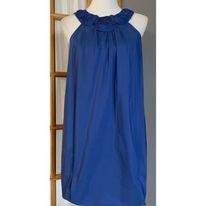 BCBG Maxazria Women's Mini Dress Sz S Blue 3D Floral Accent Pleated Sleeveless